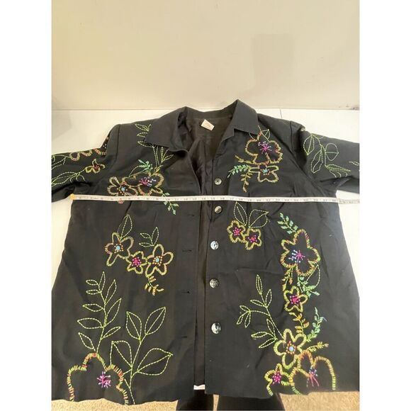 Vikki Vi Black Linen/Cotton Blend Floral Embroidery Lined Jacket Blazer Size 2X - Picture 3 of 7